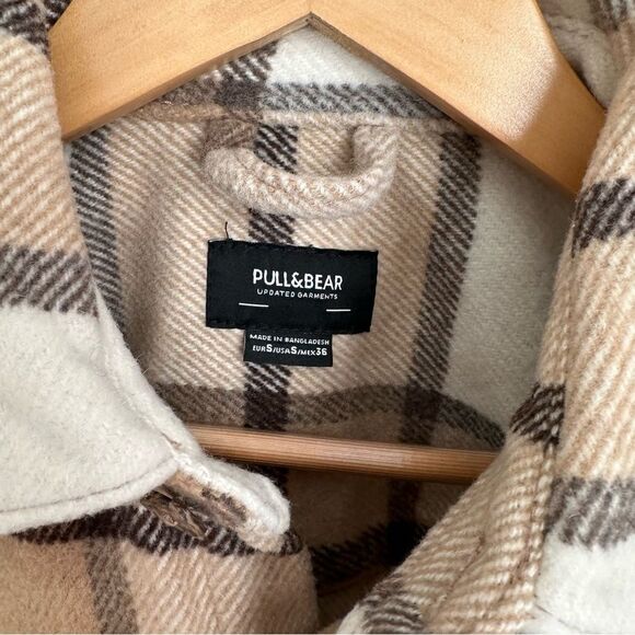 NWOT Pull & Bear checked wool shirt in ecru S - Picture 6 of 8